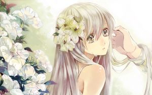 Preview wallpaper girl, blonde, sorrow, tears, flowers, consolation