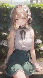 Preview wallpaper girl, blouse, bushes, anime