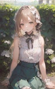 Preview wallpaper girl, blouse, bushes, anime