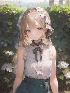 Preview wallpaper girl, blouse, bushes, anime