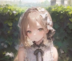 Preview wallpaper girl, blouse, bushes, anime