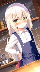 Preview wallpaper girl, blush, apron, kitchen, anime