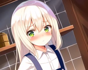 Preview wallpaper girl, blush, apron, kitchen, anime