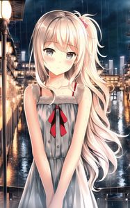 Preview wallpaper girl, blush, bridge, river, anime