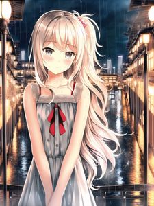 Preview wallpaper girl, blush, bridge, river, anime