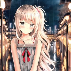 Preview wallpaper girl, blush, bridge, river, anime