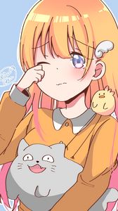 Preview wallpaper girl, blush, cat, anime