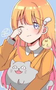 Preview wallpaper girl, blush, cat, anime