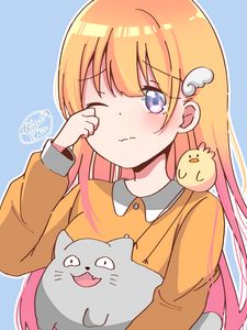 Preview wallpaper girl, blush, cat, anime