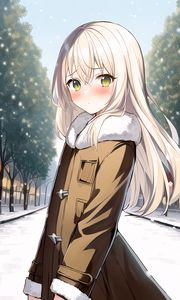 Preview wallpaper girl, blush, coat, park, anime