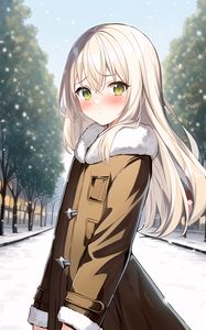Preview wallpaper girl, blush, coat, park, anime