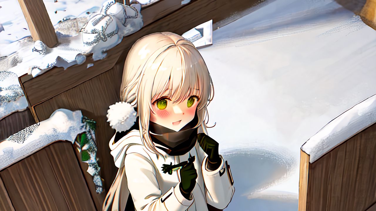 Wallpaper girl, blush, coat, snow, winter, anime