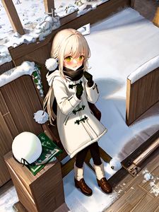 Preview wallpaper girl, blush, coat, snow, winter, anime