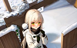 Preview wallpaper girl, blush, coat, snow, winter, anime