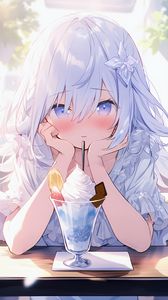 Preview wallpaper girl, blush, dessert, tube, anime