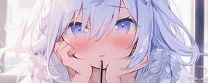 Preview wallpaper girl, blush, dessert, tube, anime