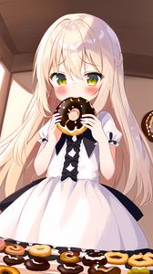 Preview wallpaper girl, blush, donut, anime