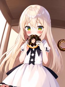 Preview wallpaper girl, blush, donut, anime