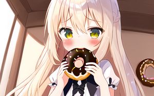 Preview wallpaper girl, blush, donut, anime