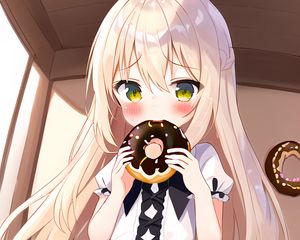 Preview wallpaper girl, blush, donut, anime