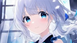 Preview wallpaper girl, blush, eyes, dress, butterflies, anime