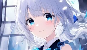 Preview wallpaper girl, blush, eyes, dress, butterflies, anime