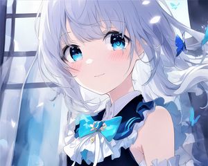 Preview wallpaper girl, blush, eyes, dress, butterflies, anime