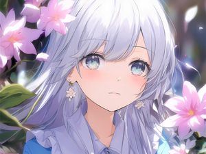 Preview wallpaper girl, blush, flowers, kimono, anime