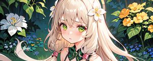 Preview wallpaper girl, blush, flowers, dress, anime
