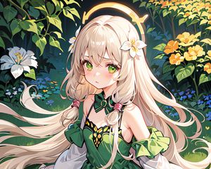 Preview wallpaper girl, blush, flowers, dress, anime