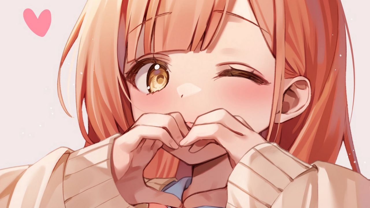 Wallpaper girl, blush, gesture, heart, love, anime