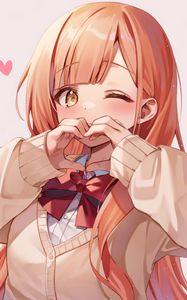 Preview wallpaper girl, blush, gesture, heart, love, anime