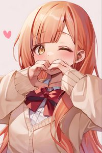 Preview wallpaper girl, blush, gesture, heart, love, anime
