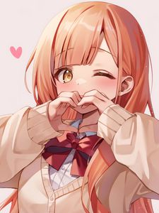 Preview wallpaper girl, blush, gesture, heart, love, anime