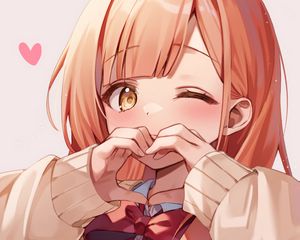 Preview wallpaper girl, blush, gesture, heart, love, anime