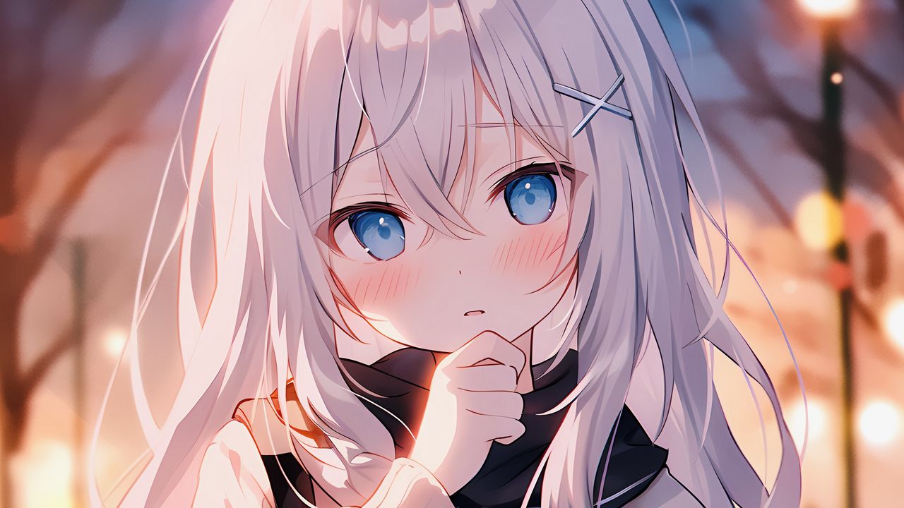 Wallpaper girl, blush, gesture, hairpin, anime hd, picture, image