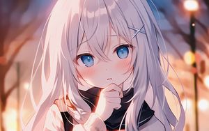 Preview wallpaper girl, blush, gesture, hairpin, anime
