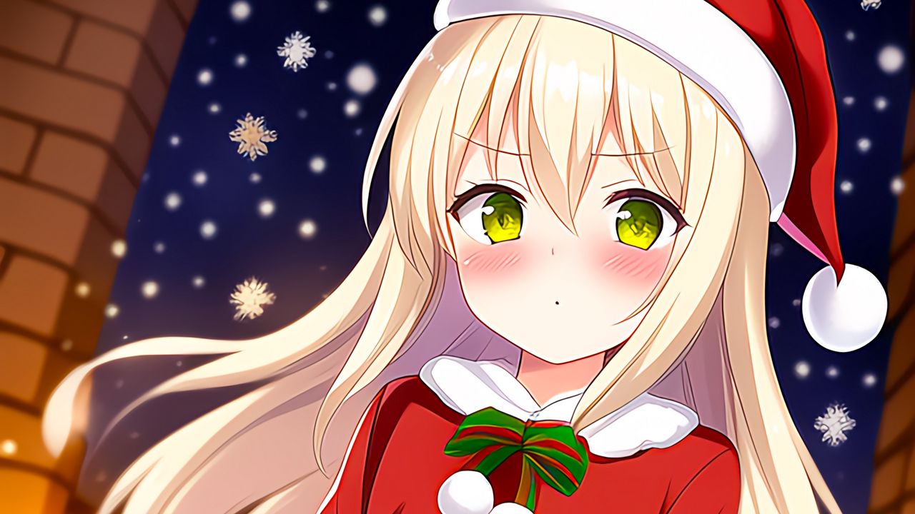 Wallpaper girl, blush, gift, santa claus, anime