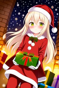 Preview wallpaper girl, blush, gift, santa claus, anime