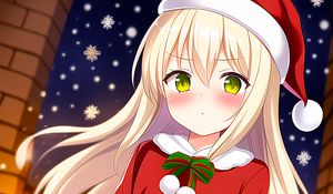 Preview wallpaper girl, blush, gift, santa claus, anime