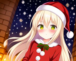 Preview wallpaper girl, blush, gift, santa claus, anime