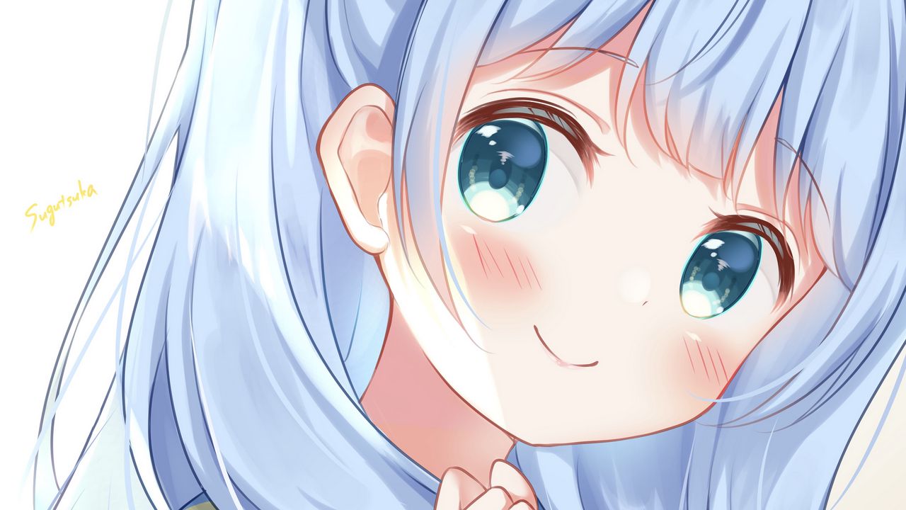 Wallpaper girl, blush, hair, anime, blue