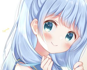 Preview wallpaper girl, blush, hair, anime, blue