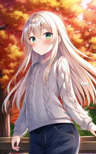 Preview wallpaper girl, blush, hair, sweater, anime