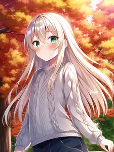 Preview wallpaper girl, blush, hair, sweater, anime