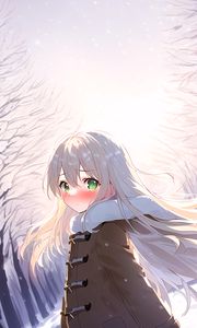 Preview wallpaper girl, blush, hair, coat, winter, anime