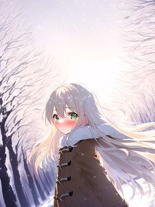 Preview wallpaper girl, blush, hair, coat, winter, anime