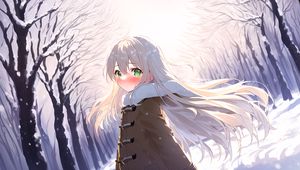 Preview wallpaper girl, blush, hair, coat, winter, anime