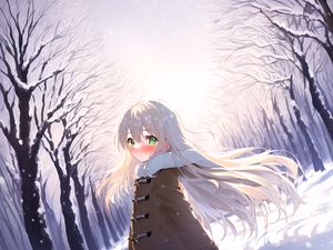 Preview wallpaper girl, blush, hair, coat, winter, anime