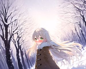 Preview wallpaper girl, blush, hair, coat, winter, anime